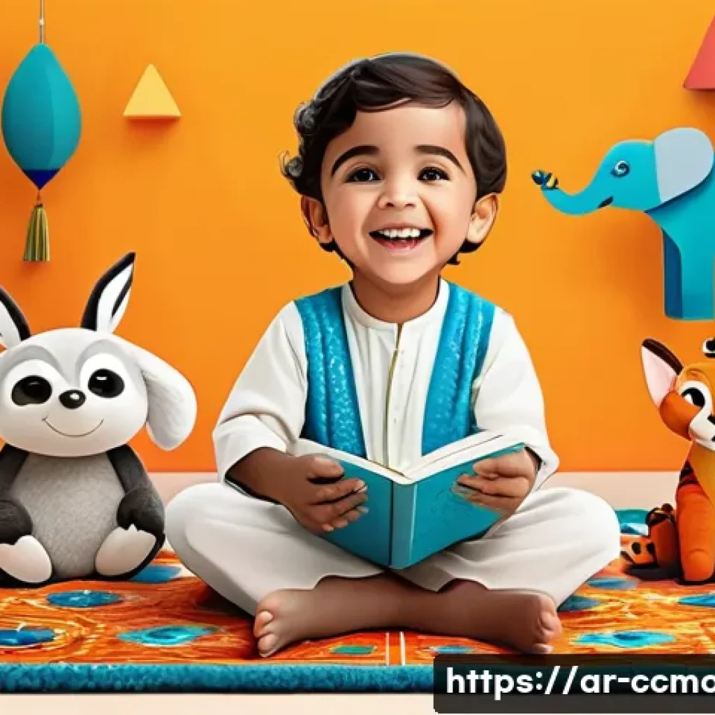 코코몽 관련 인기 그림책 - A vibrant and colorful children&rsquo;s storybook scene inspired by Arabic culture, featuring a young Arab...
