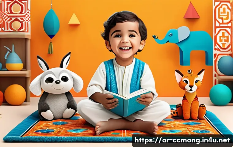 코코몽 관련 인기 그림책 - A vibrant and colorful children&rsquo;s storybook scene inspired by Arabic culture, featuring a young Arab...