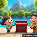Home 22 코코몽 메인 배경음악 - A vibrant animated scene featuring the cheerful characters of "Cocomong" playing musical instruments...