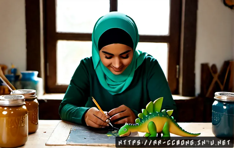 코코몽 굿즈 제작과정 - Photorealistic artisan workshop scene showing the design stage of cute green dinosaur character merc...